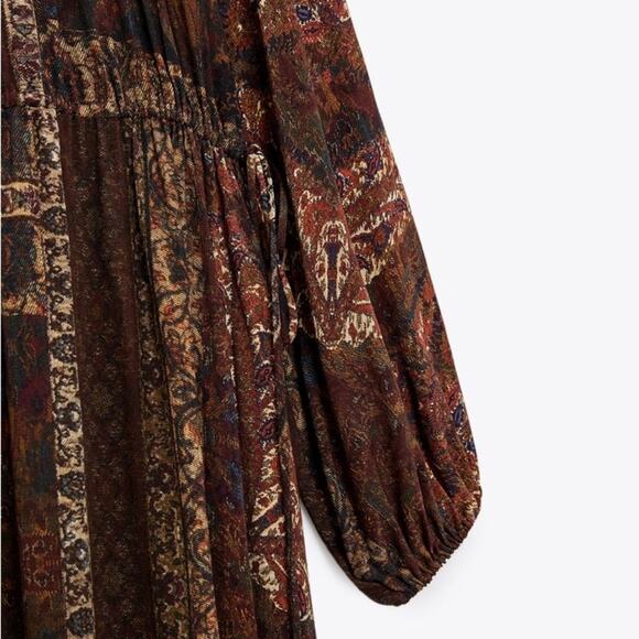 ZARA BLOGGER FAVORITE PRINTED MIDI DRESS BRICK - Picture 12 of 13